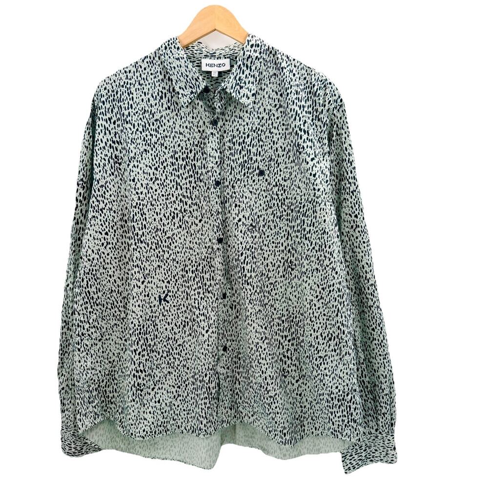 KENZO Green Black Spotted Long Sleeve Button Down Dress Shirt Mens 44 / 17.5